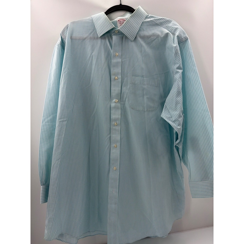 Brooks Brothers Madison Dress Shirt Mens 18.5-34 Blue Check Supima Cotton